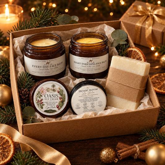 Nature's Reserve Pamper Pack Christmas gift box with face balms, eye cream, lip balm and soap